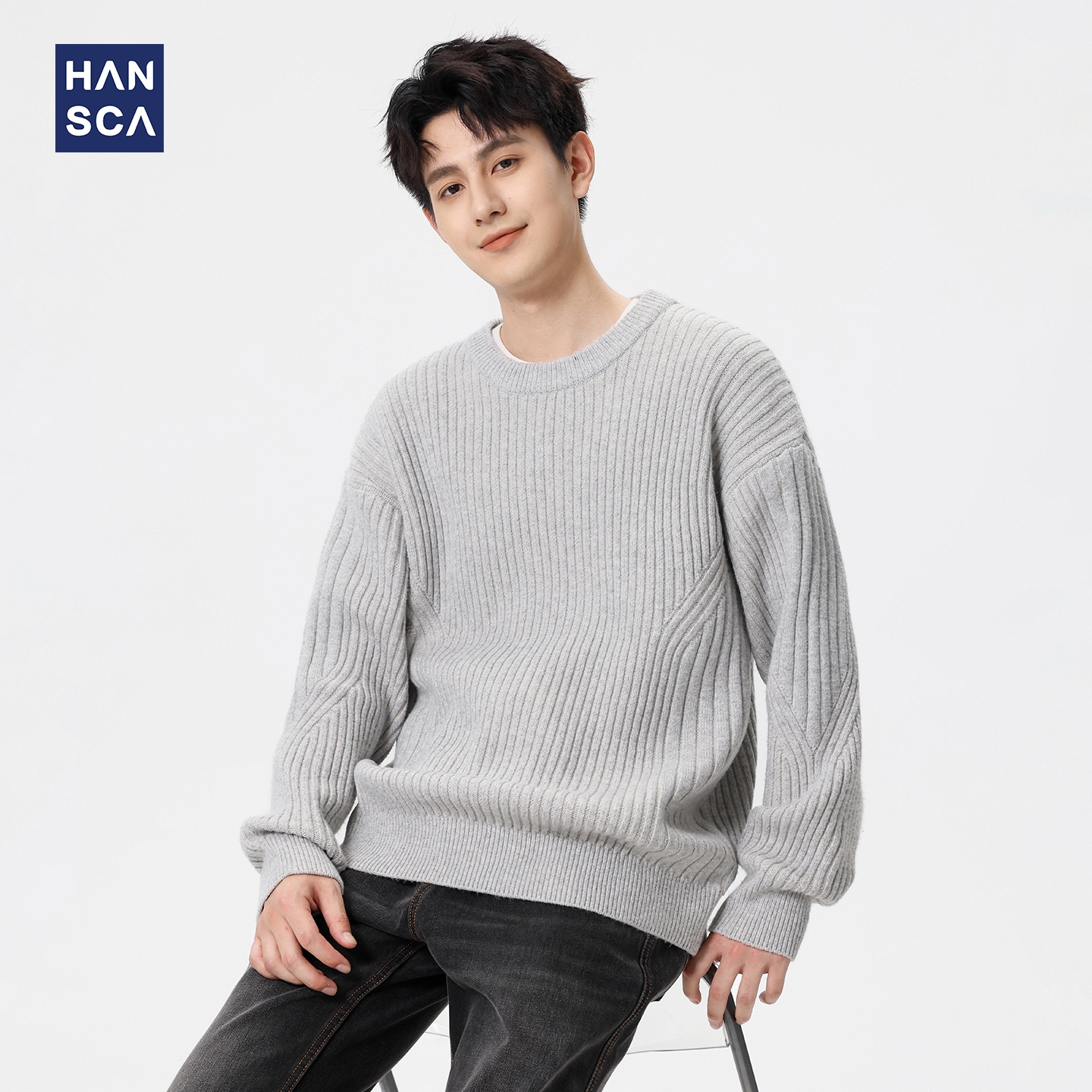 hansca690g紫金羊绒圆领保暖毛衣