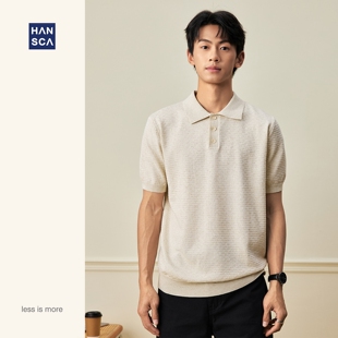 hansca老钱风天丝亚麻提花针织短袖男t恤2026新款春季宽松polo衫