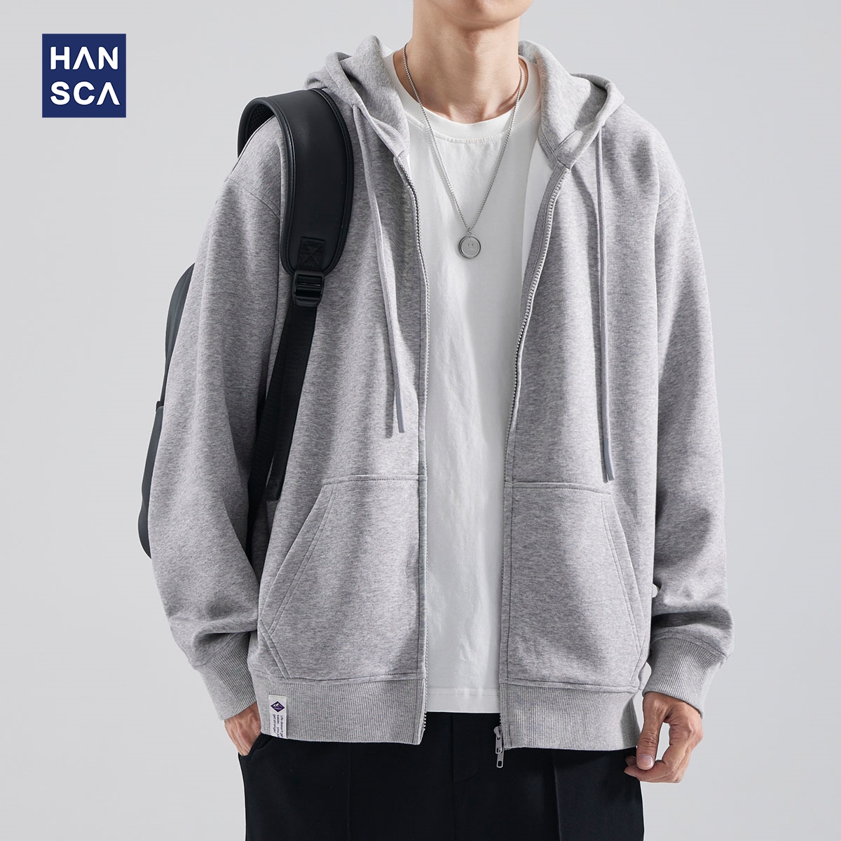 2025新款春秋季灰色连帽卫衣男潮
