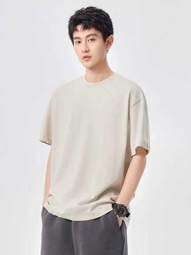 Хлопковая летняя тонкая цветная приятная телу футболка с коротким рукавом, в американском стиле, круглый воротник