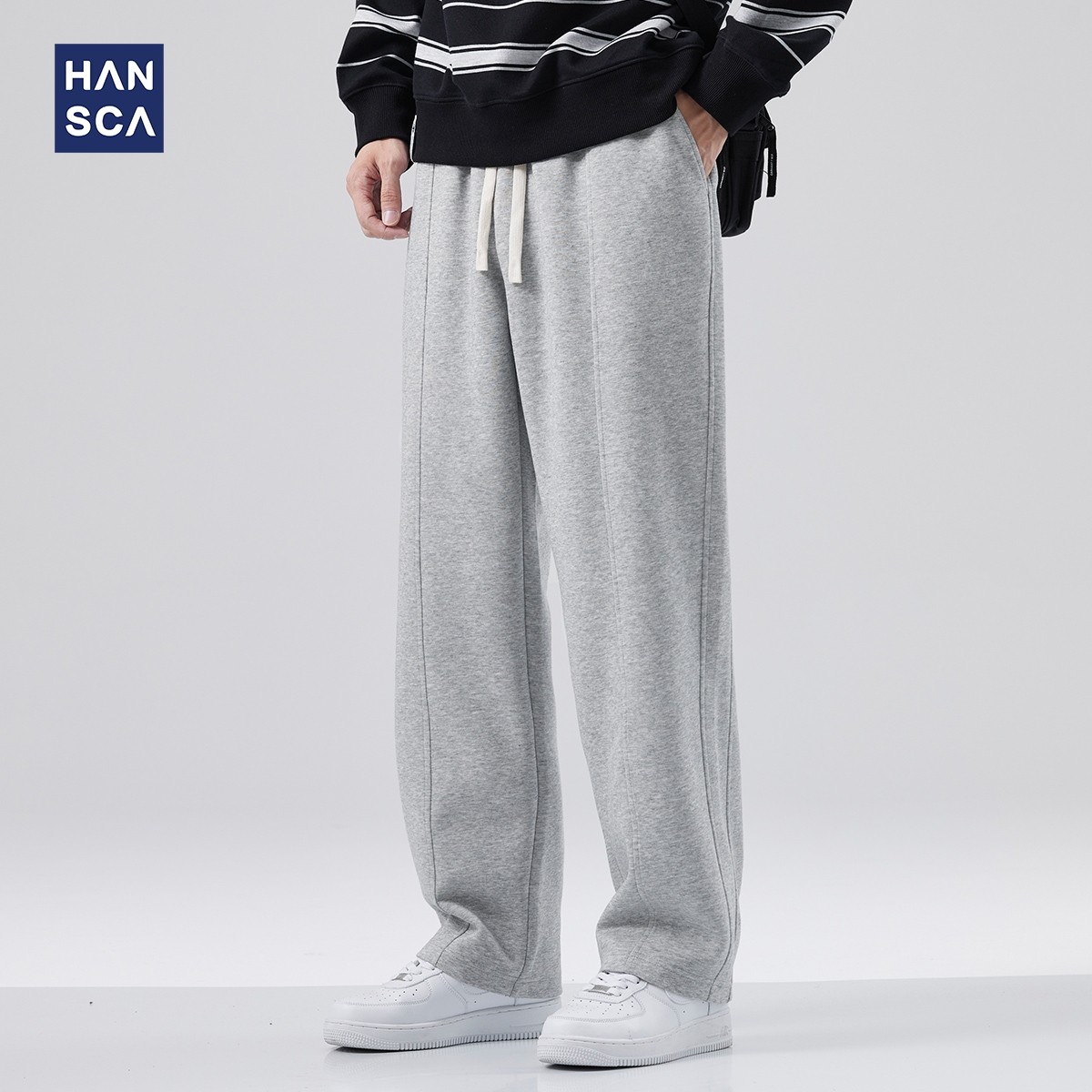 hansca重磅直筒卫裤男潮牌春季新款灰色美式宽松休闲垂感运动长裤,男装,卫裤,淘宝优惠券,粉丝福利购,淘宝优惠卷