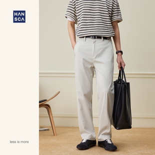 hansca165g直筒垂感休闲裤男春季宽松大码高密微皱肌理感拼接长裤