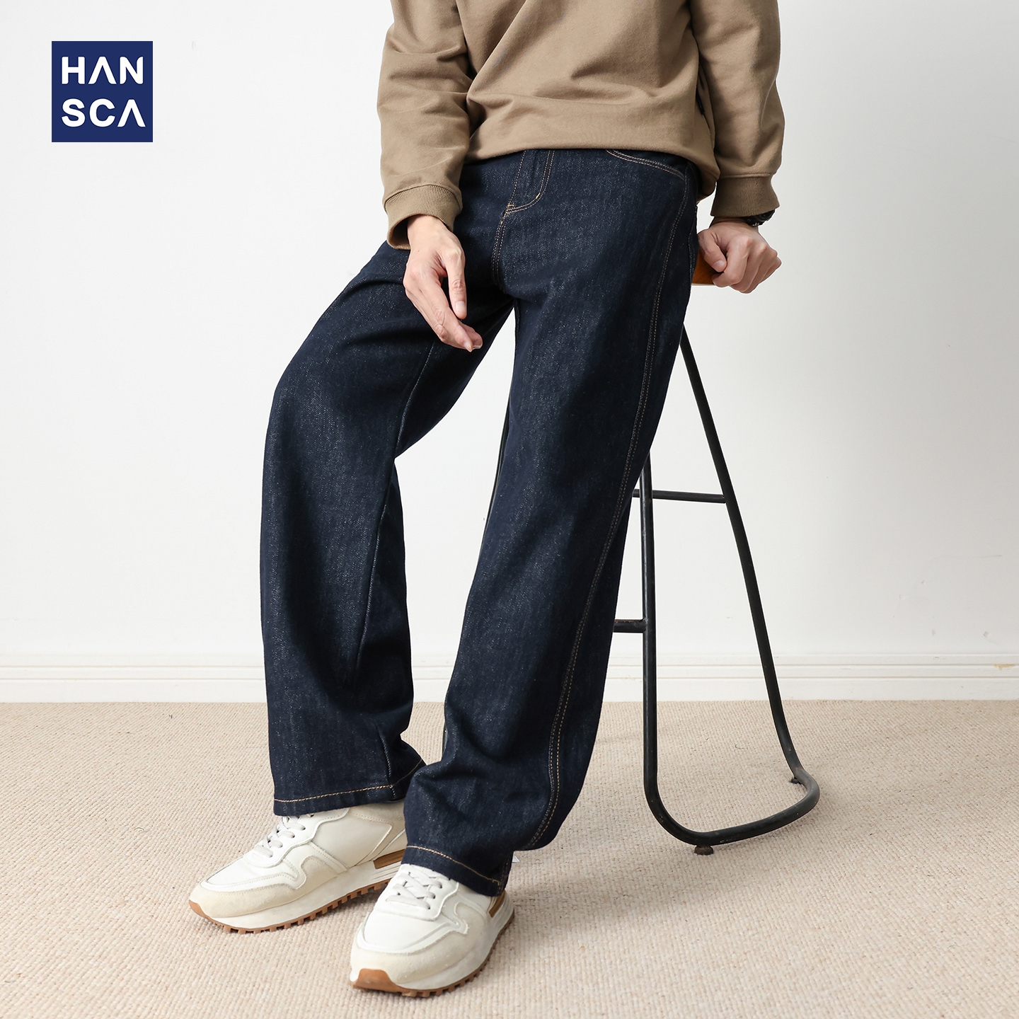 丹宁新款秋季深蓝色牛仔裤