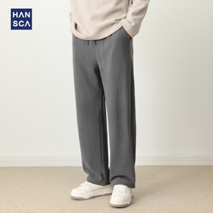 宽松抽绳保暖长裤 hansca330g暖姜纤维天丝绒直筒休闲裤 男2025冬季