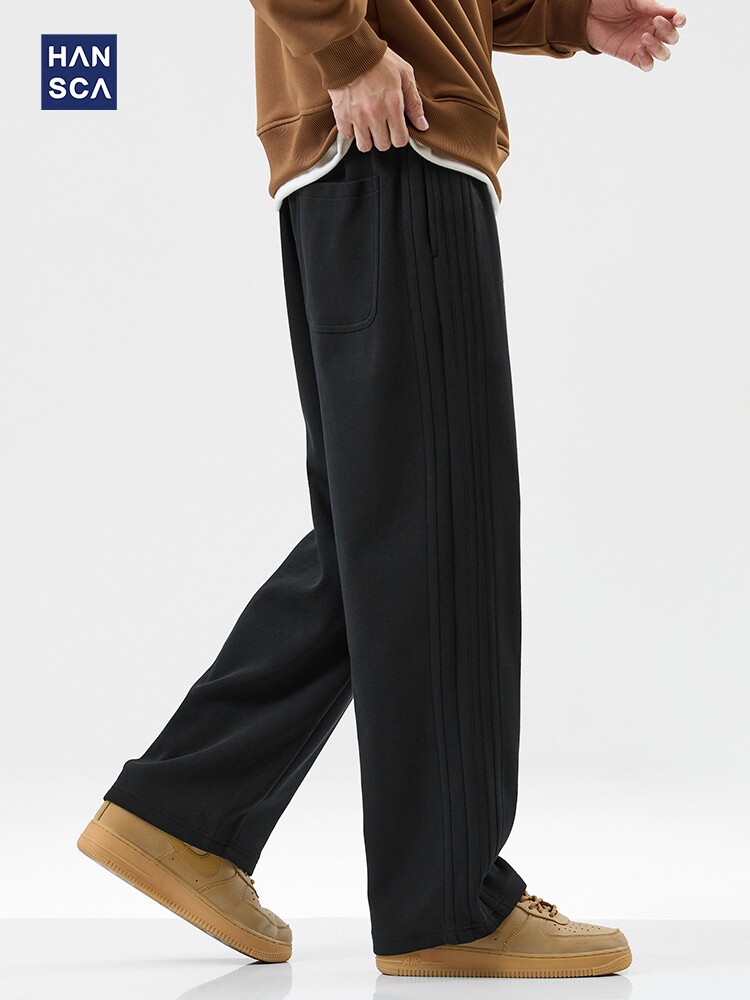 hansca美式街头条纹休闲卫裤男2025年春夏季新款透气运动百搭长裤