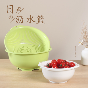 日本进口双层洗菜盆沥水篮家用厨房淘洗篮子水果蔬菜盘火锅备菜篮