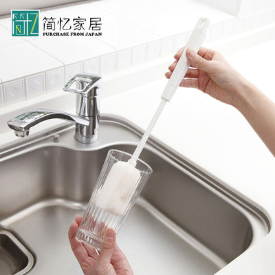 日本AISEN 加长伸缩柄耐用杯刷 海绵清洗杯刷 抗菌玻璃杯水壶瓶刷