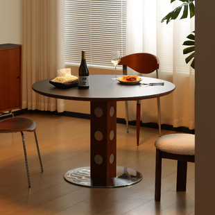 中古伯格小圆桌复古家用小户型实木岩板饭桌北欧包斯豪办公洽谈桌