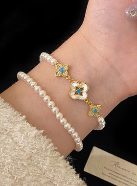 小众设计复古气质高级感贝母四叶草手链百搭精致施家珍珠手串女