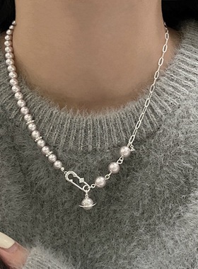 法式浪漫气质施家珍珠项小众设计土星抽拉手链项链耳钉女精致饰品