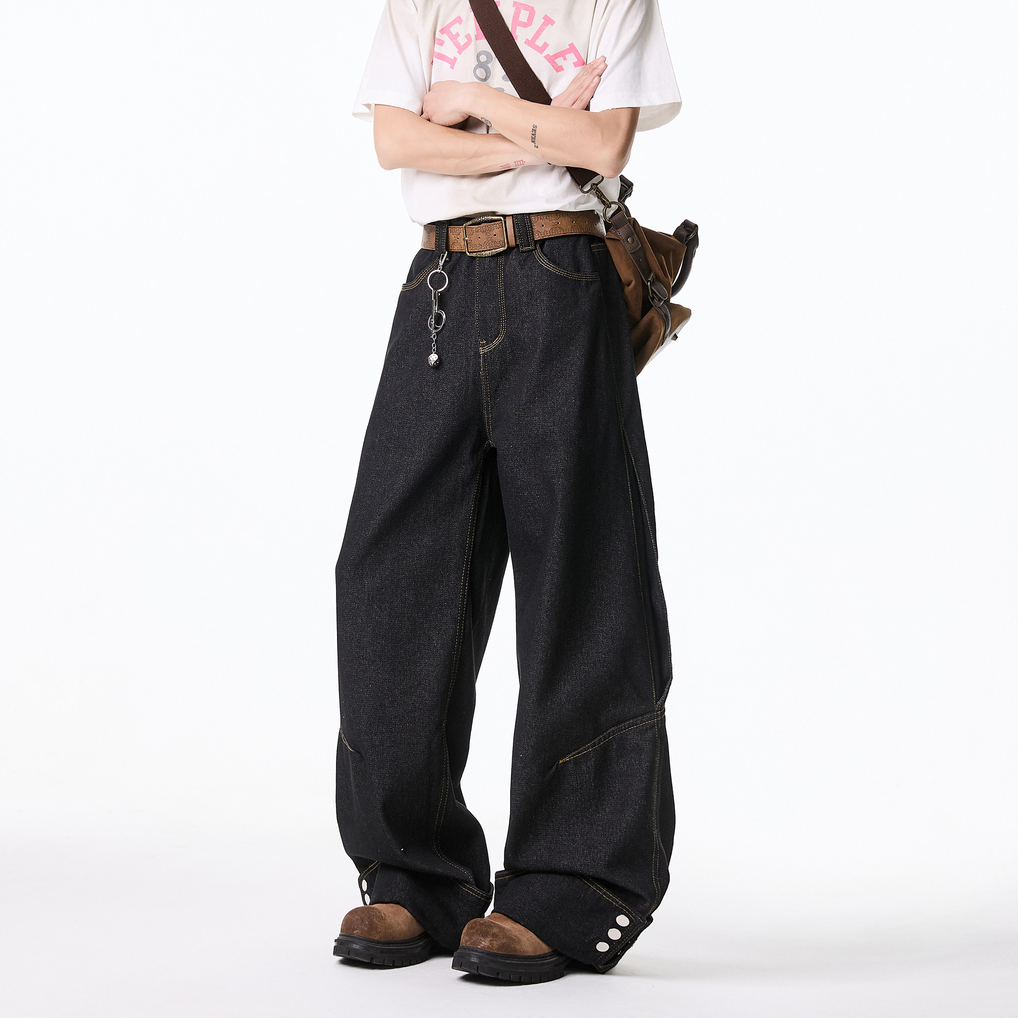 抖音品质2025春季新款丹宁弯刀阔腿牛仔裤HM114/P75控98,男装牛仔裤,电商A036