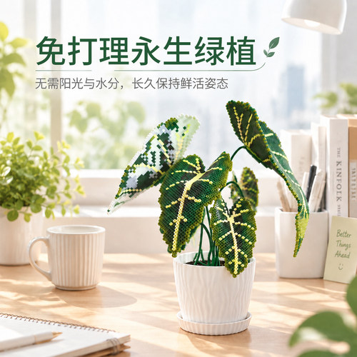 拼豆永生绿植盆栽创意手工diy材料包套装全套工具桌面装饰摆件