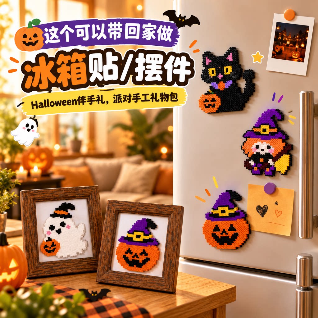 万圣节Halloween拼豆冰箱贴DIY手工材料包儿童创意礼物商场套装