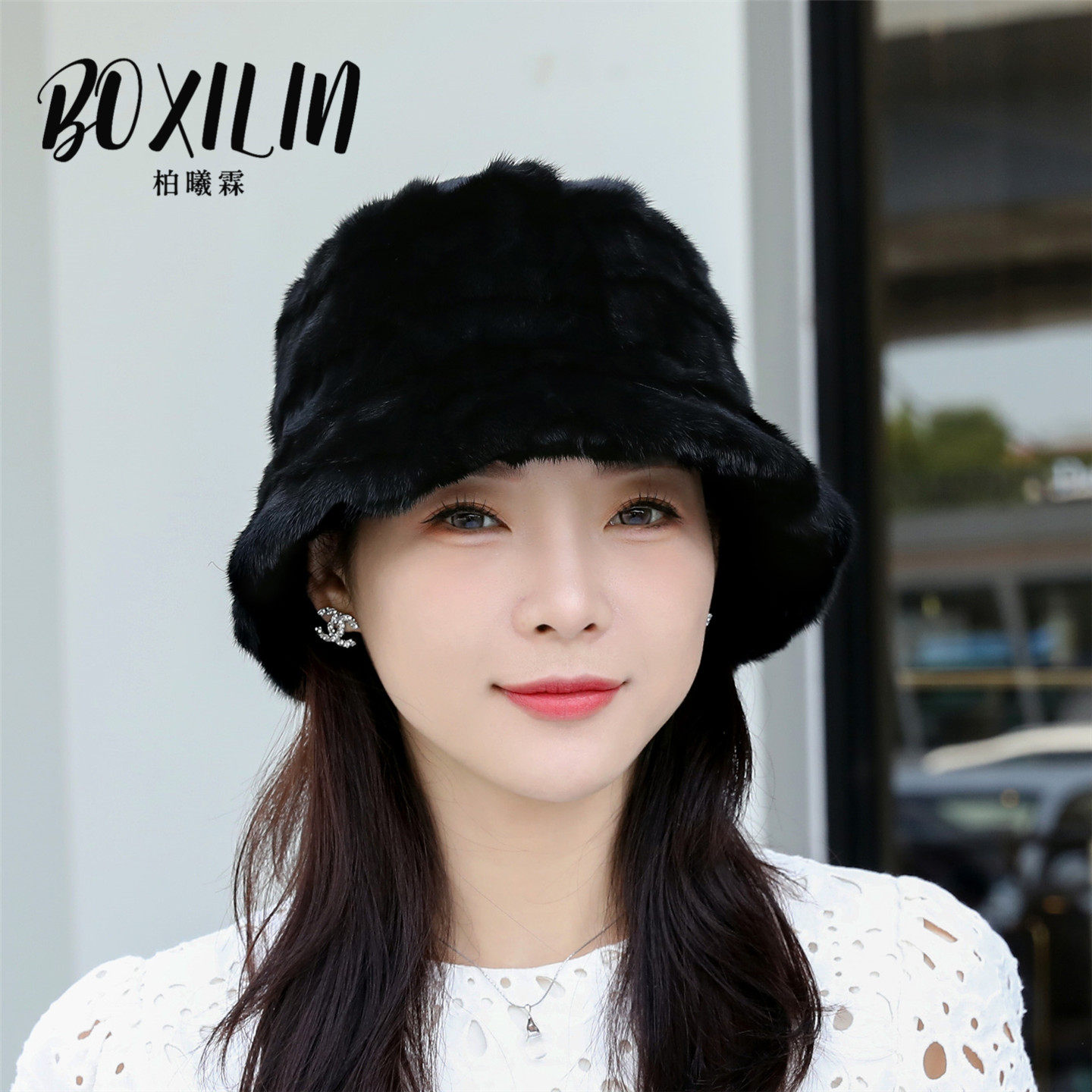 水貂帽子女冬季貂头公主帽时尚保暖护耳百搭皮草渔夫帽韩版盆帽潮