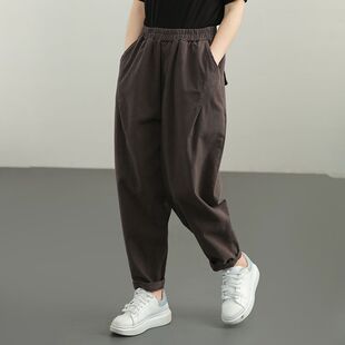2026夏季新款哈伦裤女宽松大码休闲裤原创设计简约文艺百搭长裤女