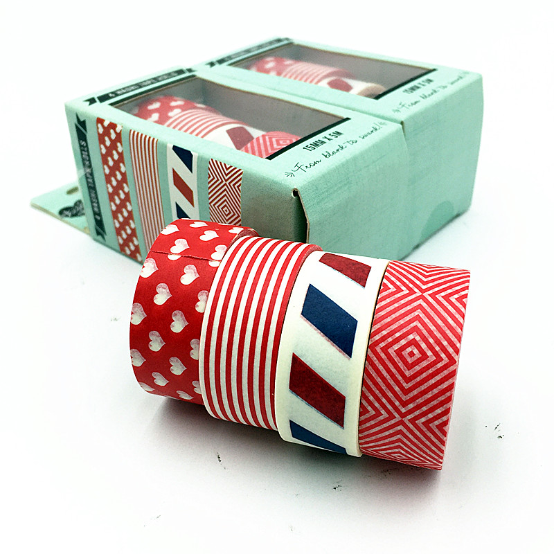 可爱手账素材手撕胶纸日记装饰纸彩色胶带手工胶纸4卷入1.5CM*5M