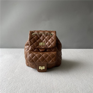 2025年小香风真皮双肩包时尚经典菱格链条双肩包迷你小背包