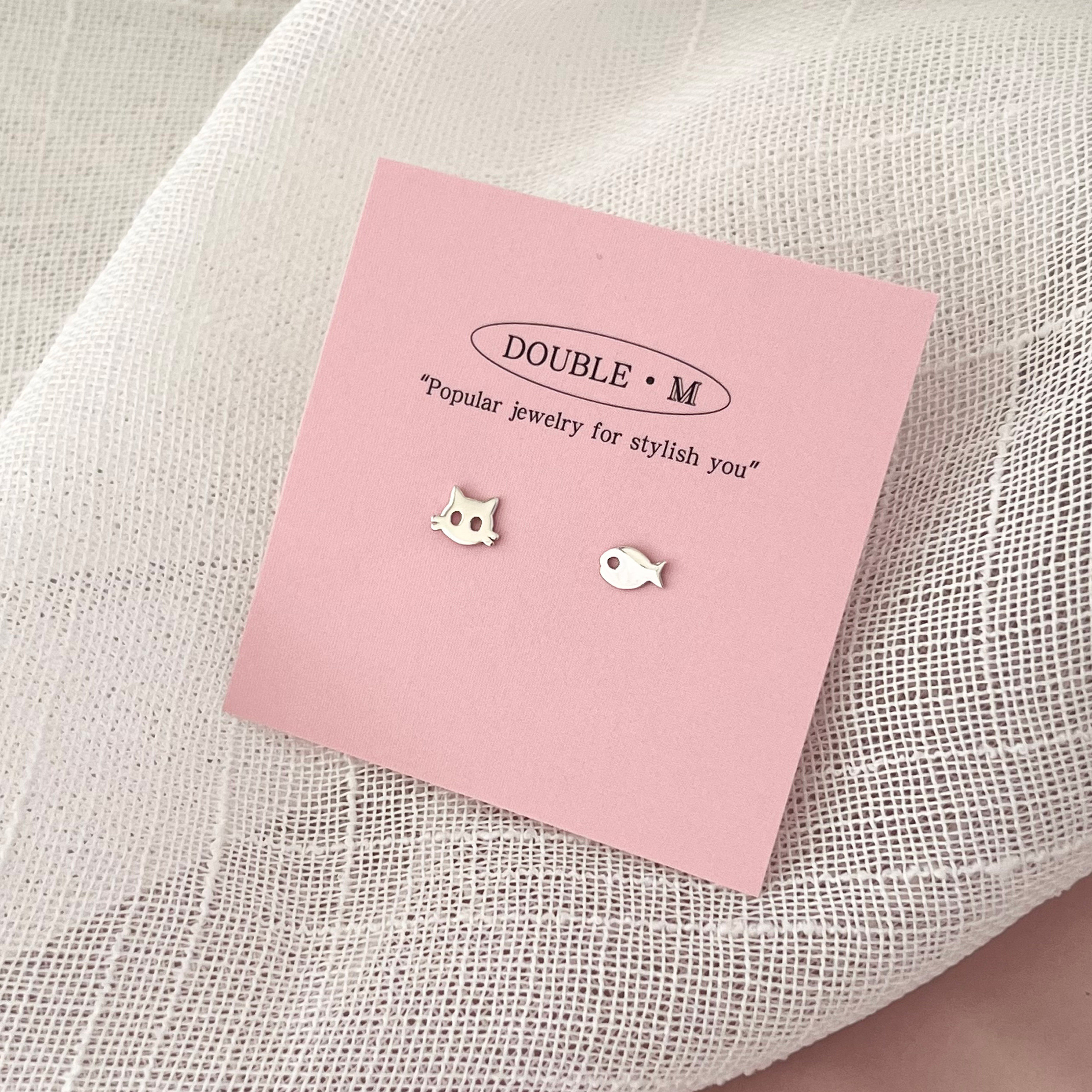 Donble M 《猫魚》S925纯银耳钉 可爱甜美百搭甜酷通勤养耳洞耳钉,饰品/流行首饰/时尚饰品新,耳钉,淘宝优惠券,粉丝福利购,淘宝优惠卷