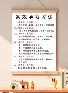 激励孩子学习挂画励志标语卷轴挂画书房卧室学校宿舍自律装饰墙贴