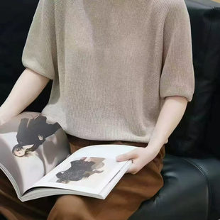 2色麻丝混纺箱型中袖 现货 25春季 新款 套衫