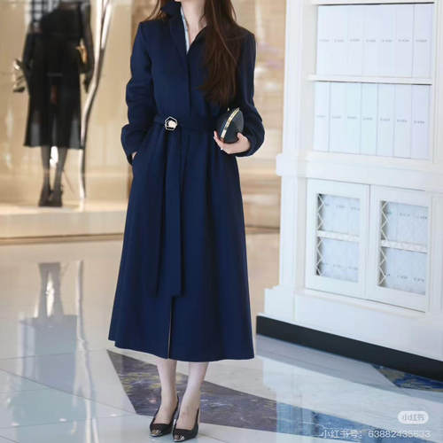 现货    GD 经典普鲁士蓝羊绒风衣 A4纸羊绒风衣+直筒裤