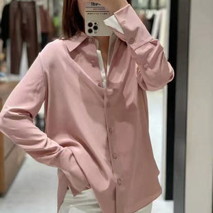 现货 30MM重绉干枯玫瑰色长袖克夫衬衫+百褶半身裙