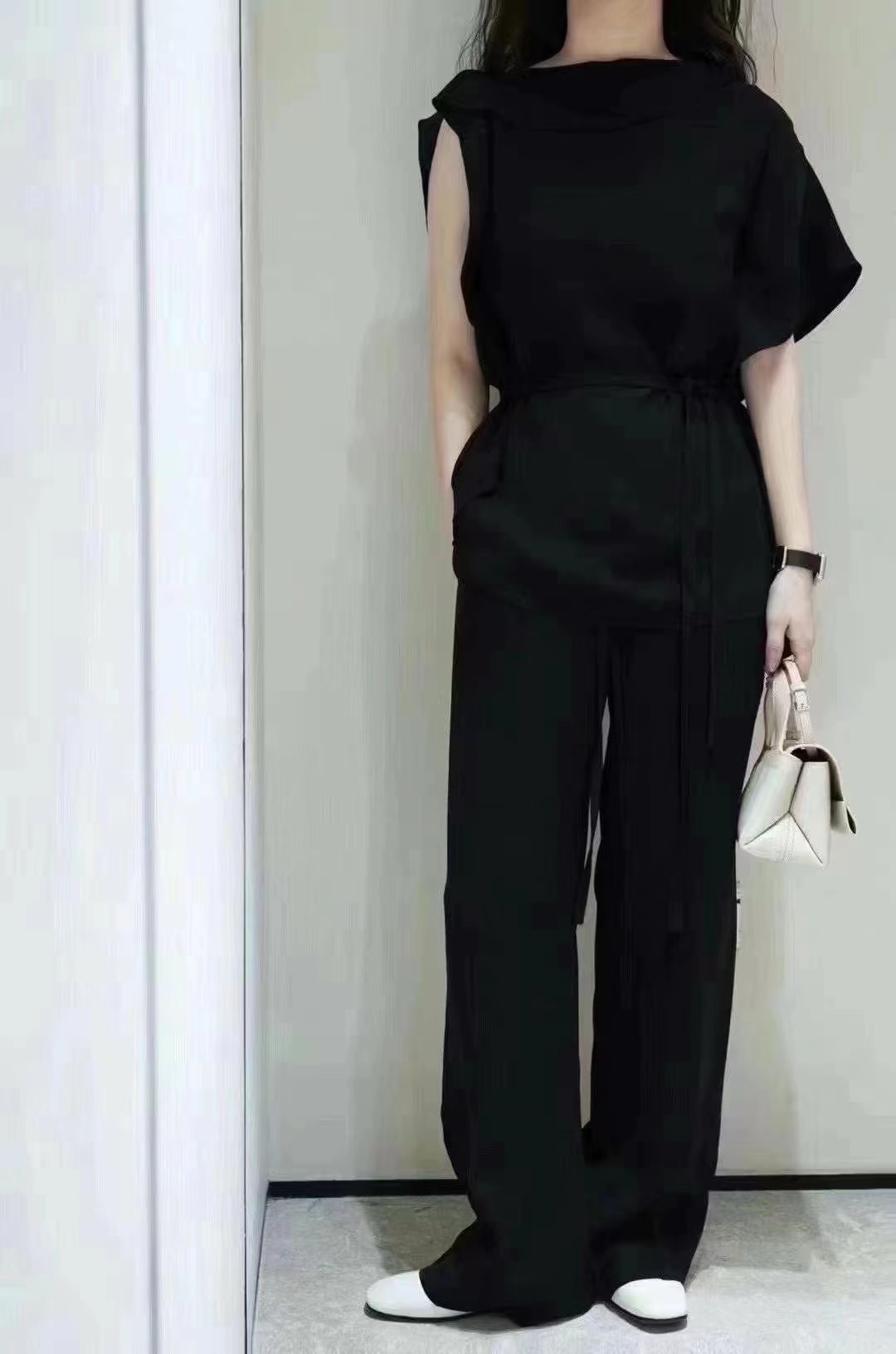 围巾式上衣+重乔抽绳直身长裤