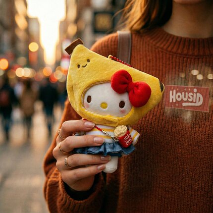 日本HOUSID正版Kitty香蕉造型毛绒玩偶包挂件钥匙扣可爱生日礼物
