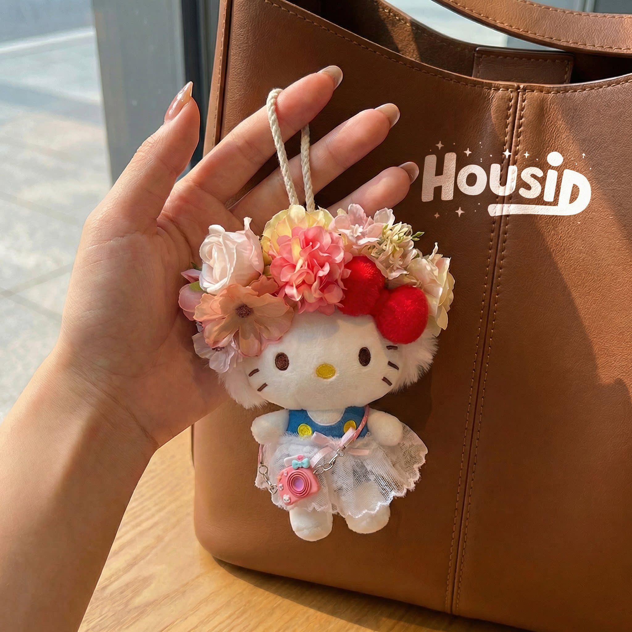日本HOUSID簪花kitty毛绒挂件hello包钥匙扣玩偶kt猫送人生日礼物