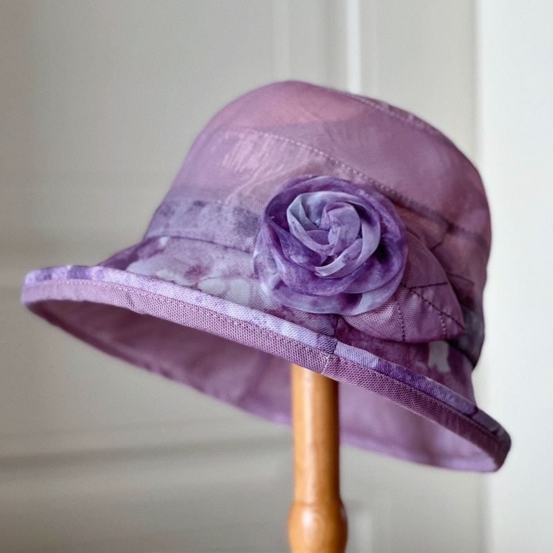 渔夫帽子盆帽薄款女老奶奶遮阳帽中老年人卷边户外防晒帽水墨花朵