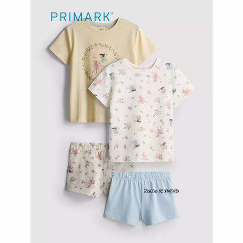 英国Primark代购儿童黄蓝色碎花花仙子短袖家居服睡衣裤柔软全棉