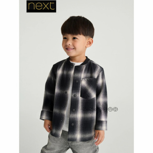 英国Next男童正品代购黑白色格子长袖衬衫纯棉外套1-7岁F19-356