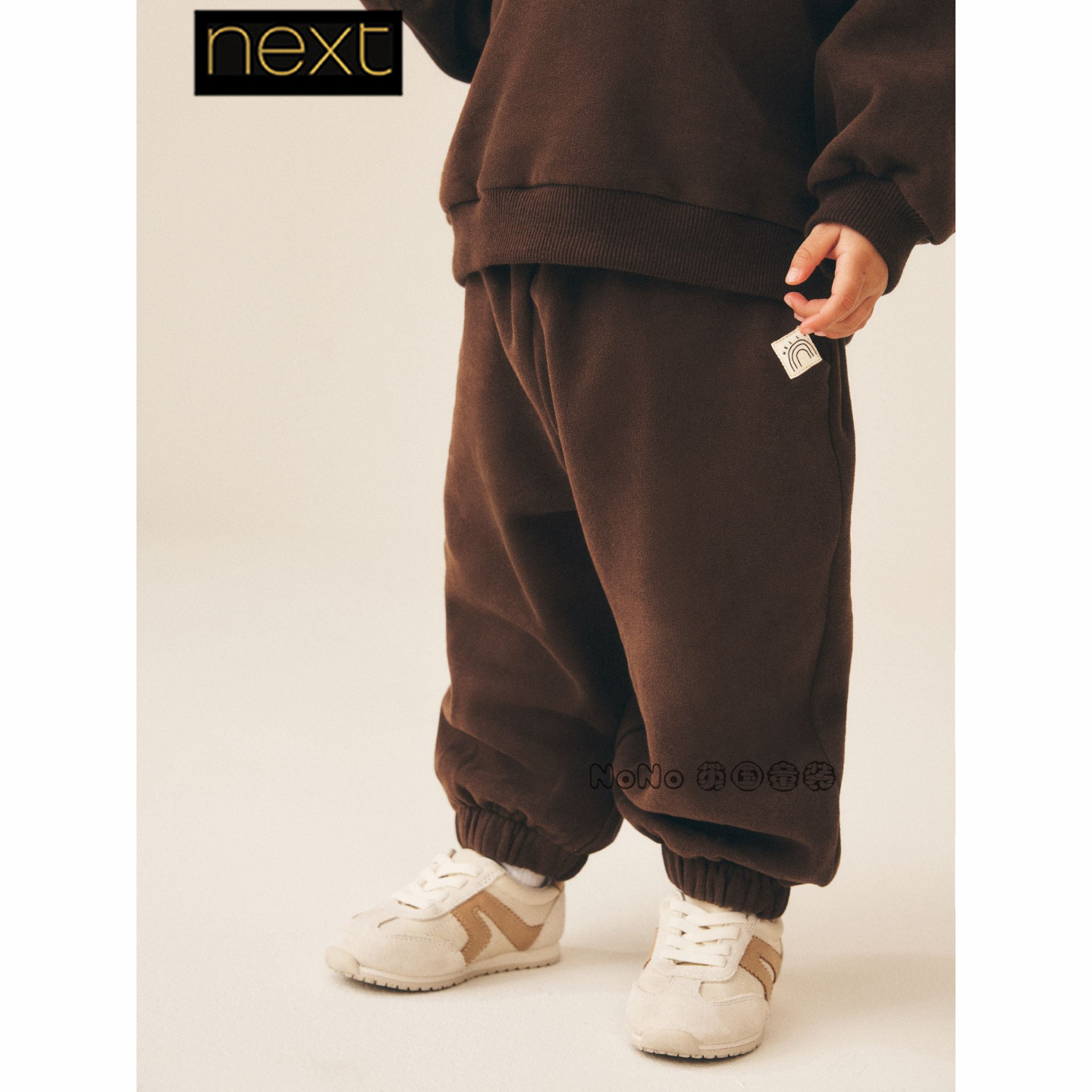 Next英国正品女童咖棕色卫裤加绒休闲束脚长裤1-7岁新款V41-152