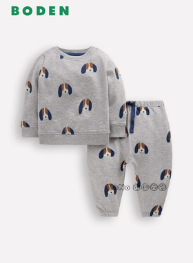 代购英国Baby BODEN婴儿灰色小狗卫衣休闲长裤纯棉套装Y2708