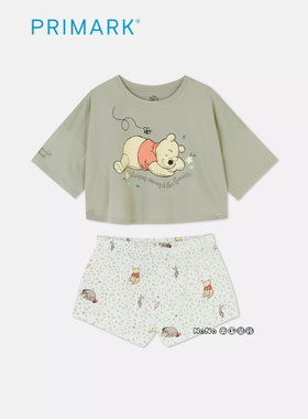 现货！英国Primark女款成人大童维尼熊绿色短袖家居服睡衣裤纯棉