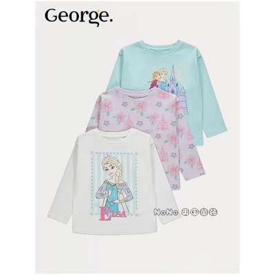 代购英国乔治George女童冰雪奇缘爱莎安娜长袖T恤全棉新款1453912