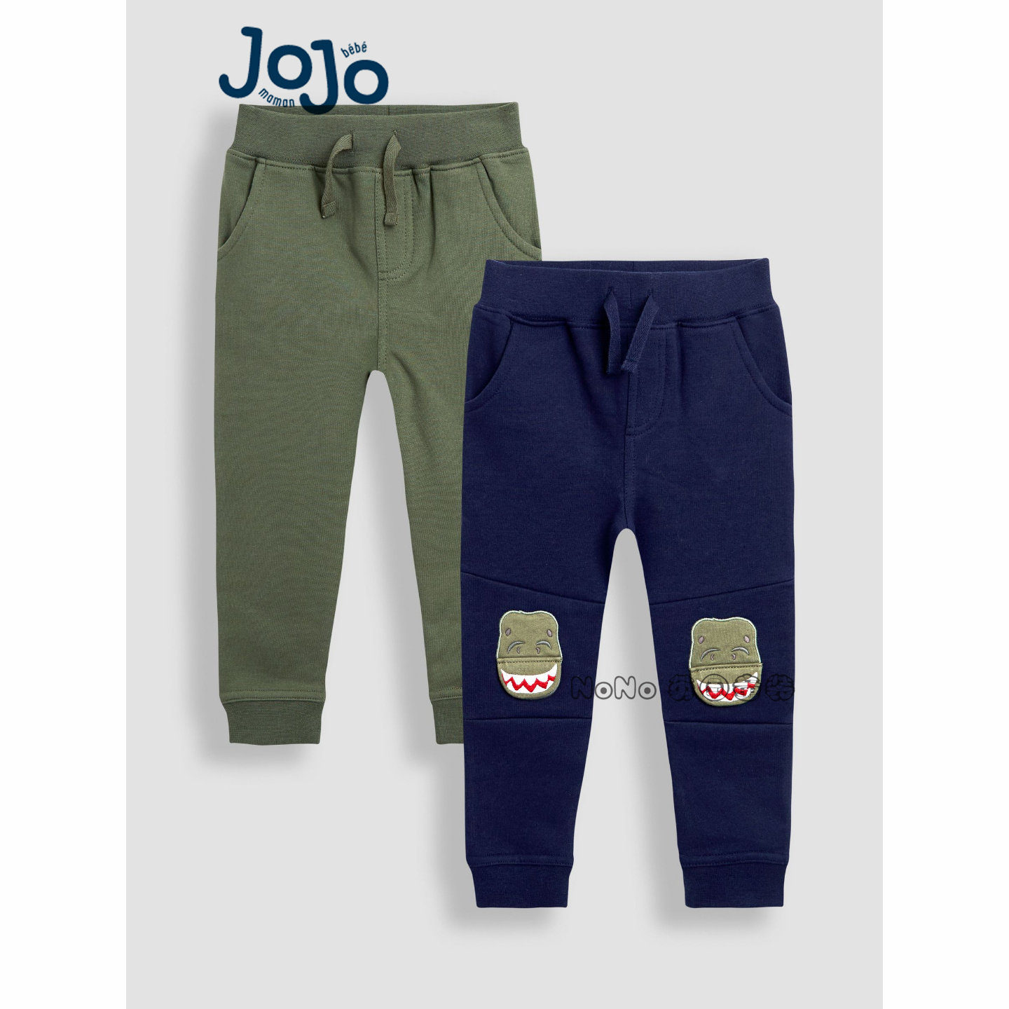 英国JoJo Maman Bebe男童蓝墨绿色恐龙贴布长裤运动卫裤H14-581