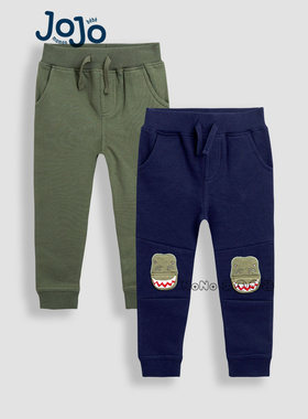 英国JoJo Maman Bebe男童蓝墨绿色恐龙贴布长裤运动卫裤H14-581