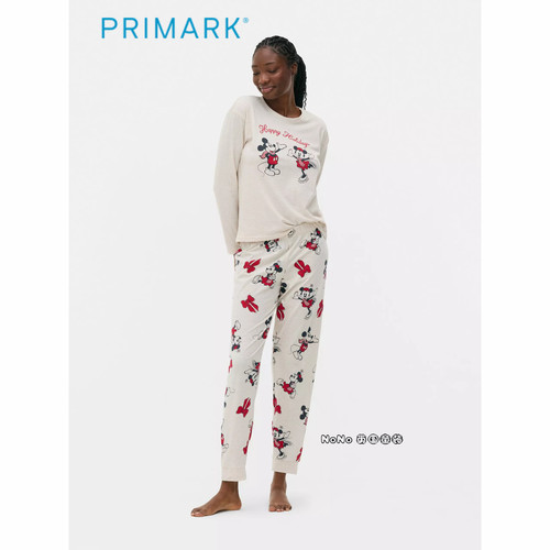 代购英国Primark女款成人大童燕麦色米奇米妮长袖家居服睡衣秋裤