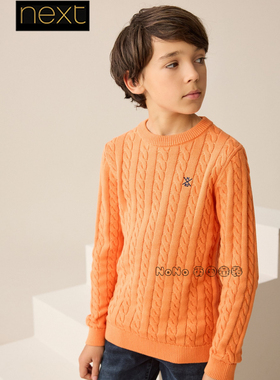 代购英国Next学院男大童橙色绞花毛衣针织毛衫3-16岁纯棉W47-215