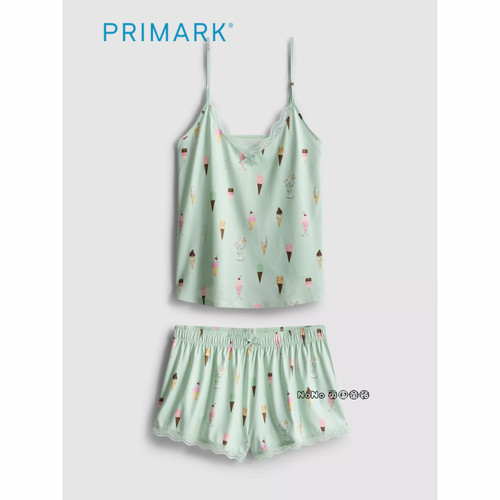 代购英国Primark女款成人绿色冰淇淋甜筒吊带背心家居服睡衣短裤