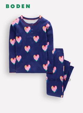 英国Mini Boden女童粉蓝色爱心长袖家居服睡衣秋裤2-14岁G5938