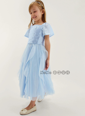 英国Monsoon正品女大童蓝色亮片礼服演出连衣裙3-13岁新款T78-282