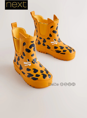 英国Next正品代购儿童橙色卡通豹雨靴中高筒水鞋26新款H50-595