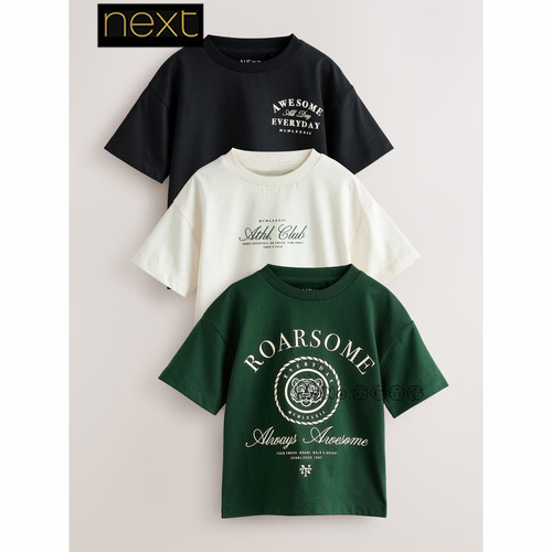 英国Next正品男童黑白绿色老虎短袖T恤衫全棉1-7岁新款G02-008
