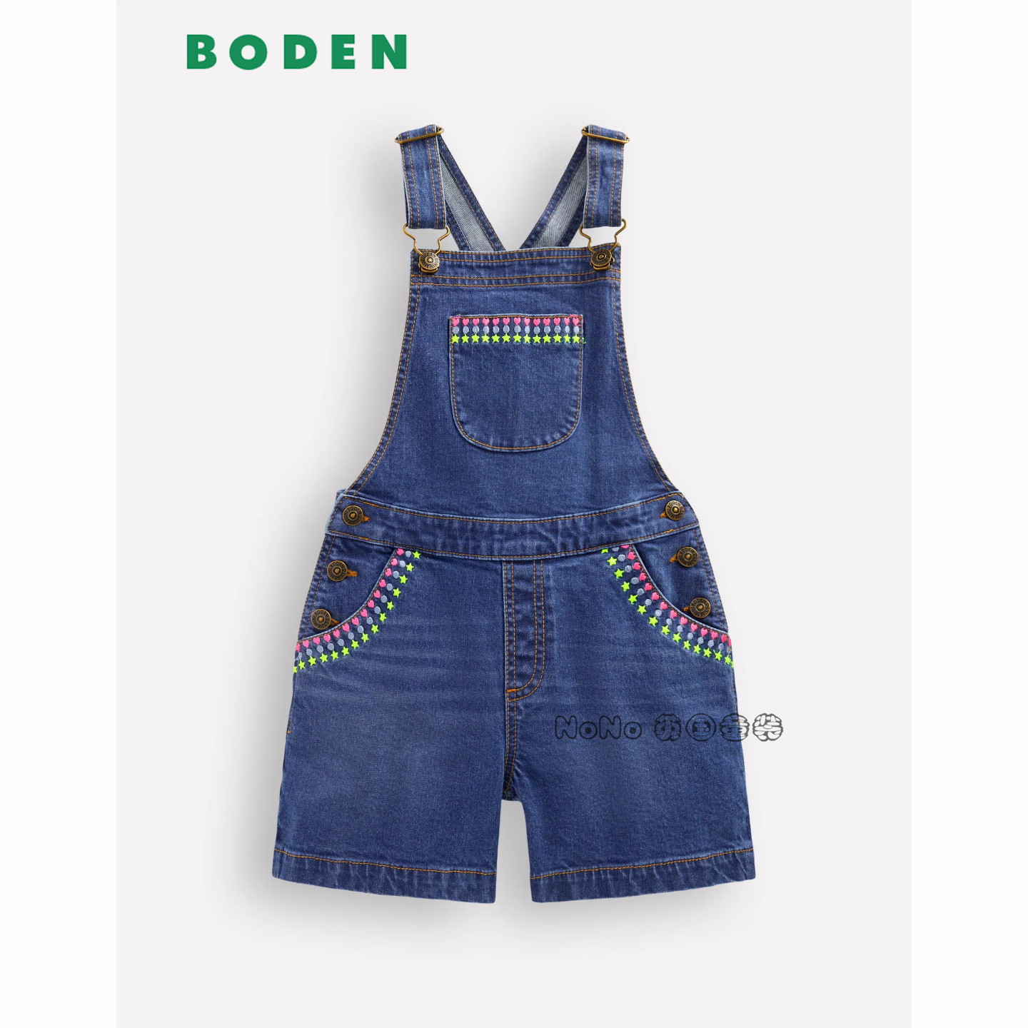 英国Mini Boden女童爱心刺绣星星背带裤牛仔短裤新款2-14岁G5855