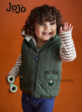 代购英国JoJo Maman Bebe男童墨绿色恐龙马甲棉服外套F31-488