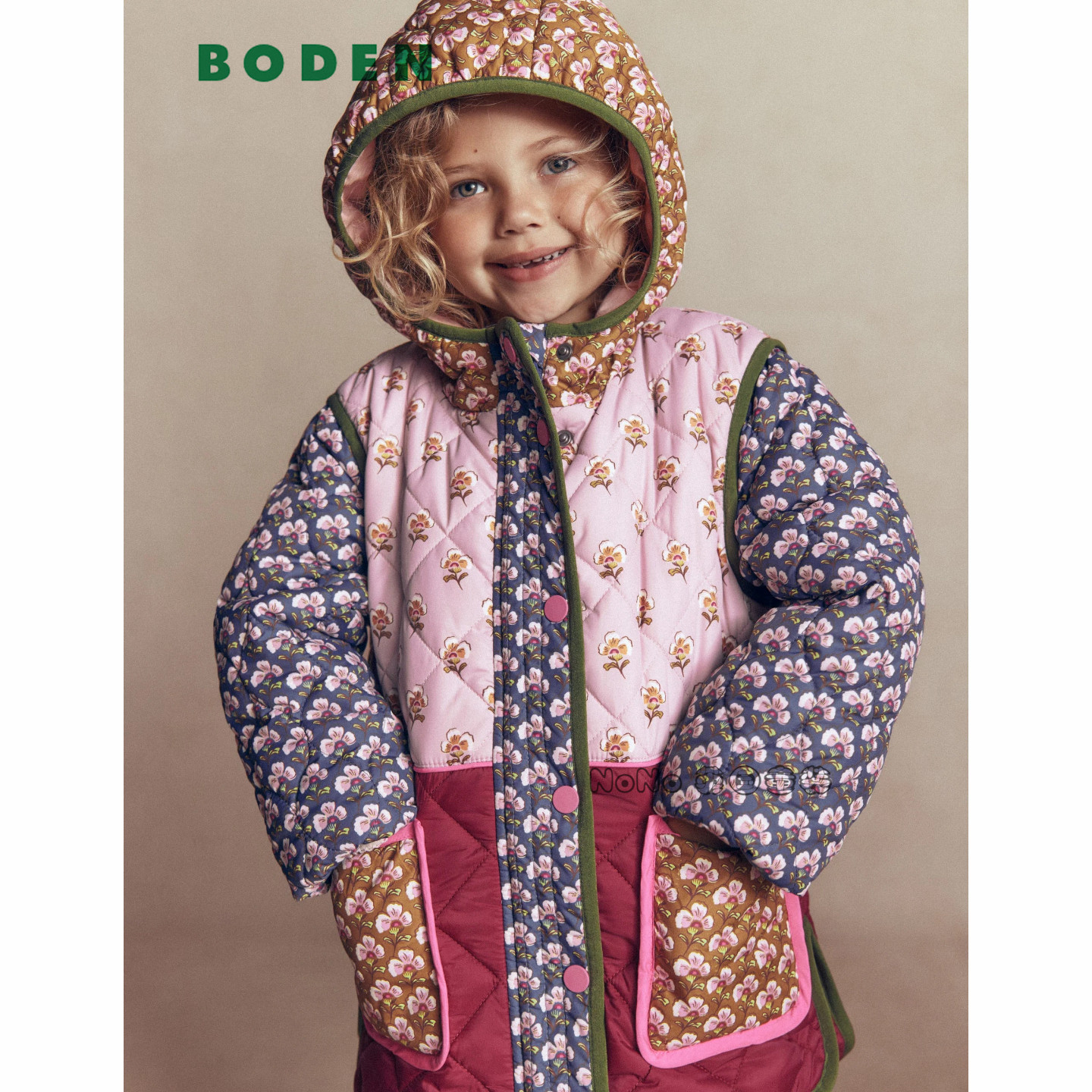 英国Mini BODEN女童粉蓝黄色碎花外套长款棉服夹棉衣2-14岁G6145