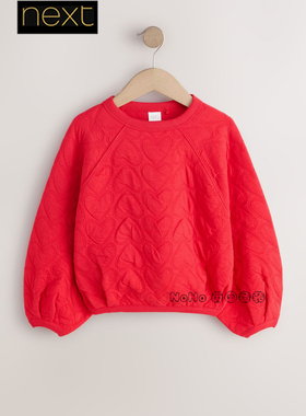 英国Next女大童亲子新年红色爱心上衣卫衣圆领新款3-16岁H67-117