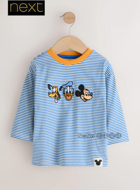 英国Next男童纯棉蓝色条纹米奇唐老鸭长袖T恤运动衫1-8岁AR6-324